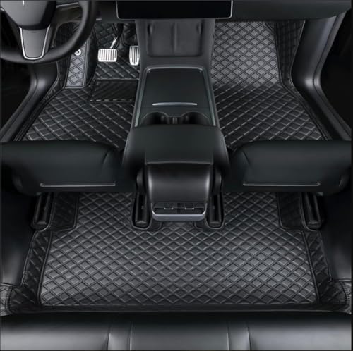 Floor Mats Compatible with Tesla Model Y L 1st & 2nd Row Car Rug Set Custom Fit Heavy Duty