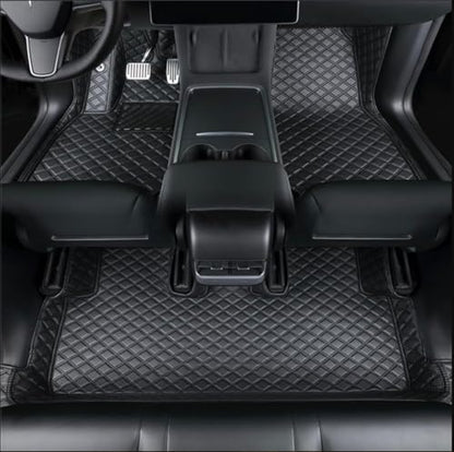 Floor Mats Compatible with Tesla Model Y L 1st & 2nd Row Car Rug Set Custom Fit Heavy Duty