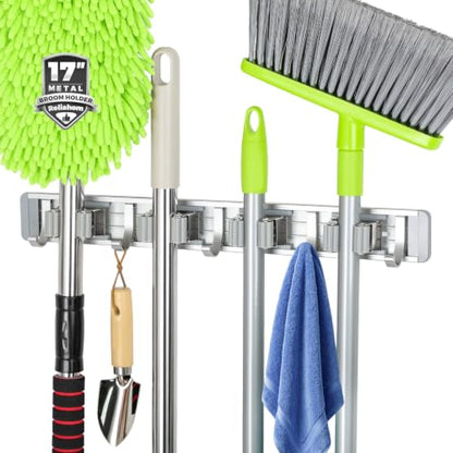 Broom Holder Wall Mount Mop Hanger Tools organizer 4Racks 5Hooks