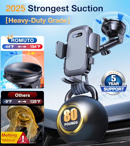 Phone Holders for Your Car Phone Holder Mount【Super Suction】Cell Phone Holder for Car Accessories for Women Men【360° Adjustable】Suction Phone Mount for Car