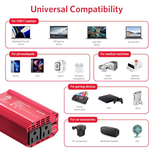 300W Power Inverter DC 12V to 110V AC Car Outlet Adapter with USB