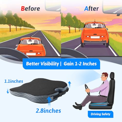 Wedge Car Seat Cushion for Better Visibility & Sciatica Pain Relief