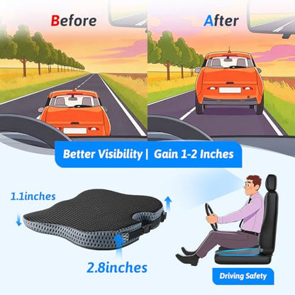 Wedge Car Seat Cushion for Better Visibility & Sciatica Pain Relief