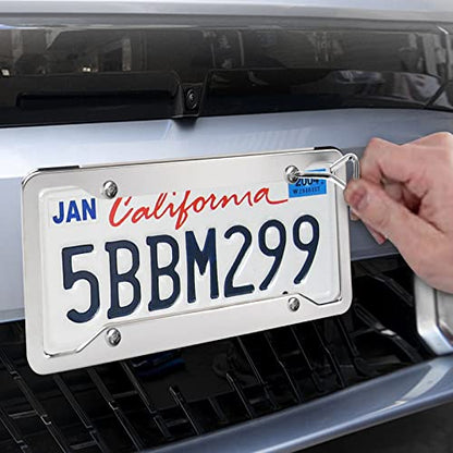 2 Pcs 4 Holes Stainless Steel License Plate Frame