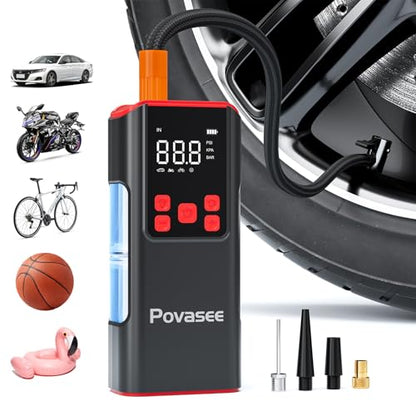 Tire Inflator Portable Air Compressor Povasee 150PSI Portable Air Pump for Tires Cordless Car Tire Inflator with LCD Display