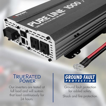 EL3804 Pure Line Inverter 1000 Watt DC 12V to 110V AC Car Pure Sine Wave Power Inverter for Home RV Camping Van Life Off Grid ETL Certified