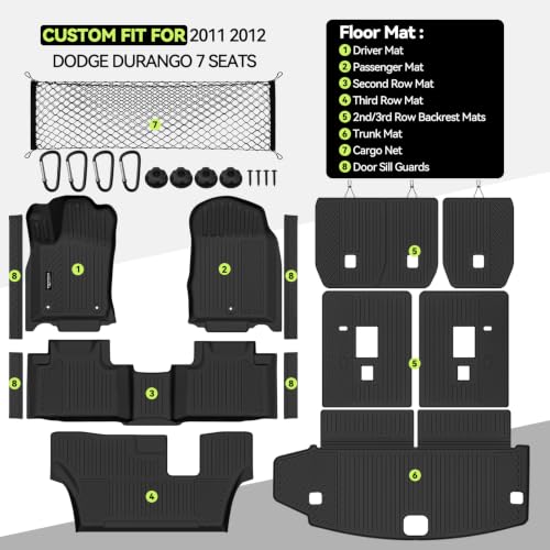All Weather TPE Floor Mat Set for 2011 2012 Dodge Durango 7 Seats