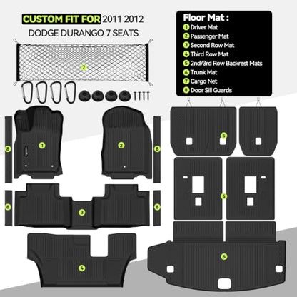 All Weather TPE Floor Mat Set for 2011 2012 Dodge Durango 7 Seats