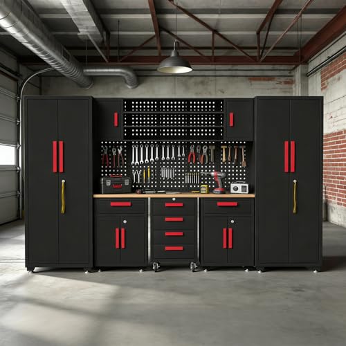 9 Pcs Garage Storage Cabinet System with Steel Cabinet