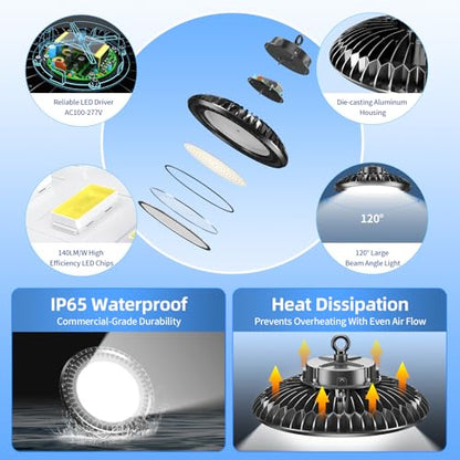 400W LED High Bay Light 56000LM 5000K 120VAC UFO Light IP65 Waterproof Dimmable Commercial Bay Lighting for Workshop