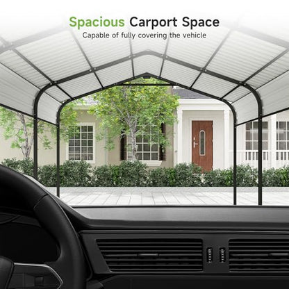 10 x 15 FT Vertical Stripe Galvanized Steel Roof Metal Carport