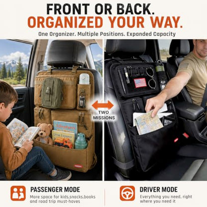 Tactical Seat Back Organizer Heavy Duty MOLLE Panel Organizer with Multiple Pockets & Hook Loop Panel for EDC Gear