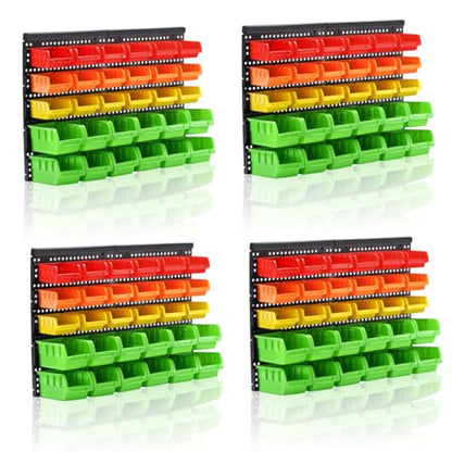 Wall Mounted Storage Bins Parts Rack 4 Colors Bin Organizer Garage Plastic Shop Tool