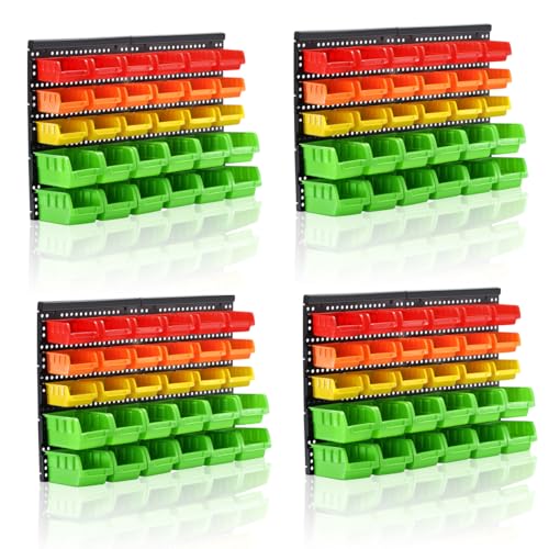 Wall Mounted Storage Bins Parts Rack 4 Colors Bin Organizer Garage Plastic Shop Tool