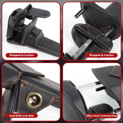 Leather Car Steering Wheel Lock Anti Theft Device Adjustable Length Fit for Cars Trucks Vans and SUVs with 2 Keys Leather Cover & Reinforced Steel Core Scratch