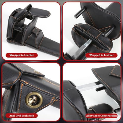 Leather Car Steering Wheel Lock Anti Theft Device Adjustable Length Fit for Cars Trucks Vans and SUVs with 2 Keys Leather Cover & Reinforced Steel Core Scratch