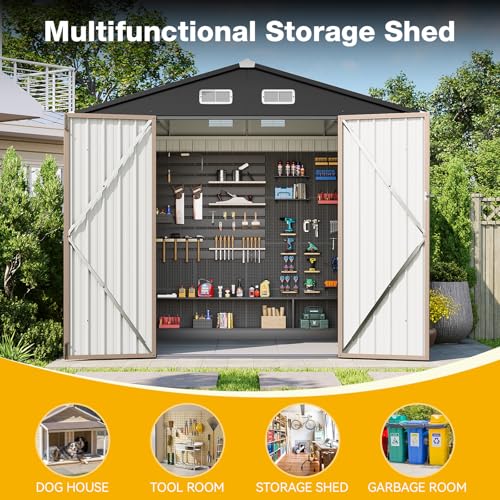 8x6 FT Outdoor Storage Shed with Floor & Lockable Double Doors