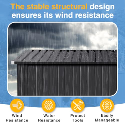 8'x12' Outdoor Lean to Storage Shed with Triple Doors Utility Galvanized Steel Sheds for Vertical Storage