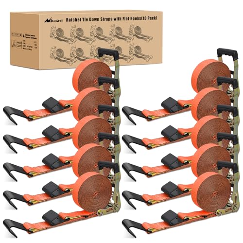 Flat Hook Ratchet Straps 10 Pack 2 in x 30 Ft Orange
