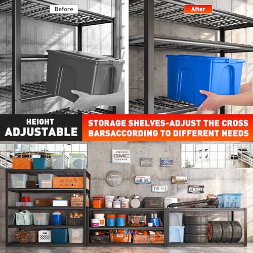 48.2''W Garage Shelving Heavy Duty Metal Shelving 3000LBS Storage Shelves Adjustable Metal Shelves Industrial 5 Tier Garage Shelf for Basement Pantry Warehouse Supermarket (4 Count)