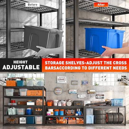 48.2''W Garage Shelving Heavy Duty Metal Shelving 3000LBS Storage Shelves Adjustable Metal Shelves Industrial 5 Tier Garage Shelf for Basement Pantry Warehouse Supermarket (4 Count)