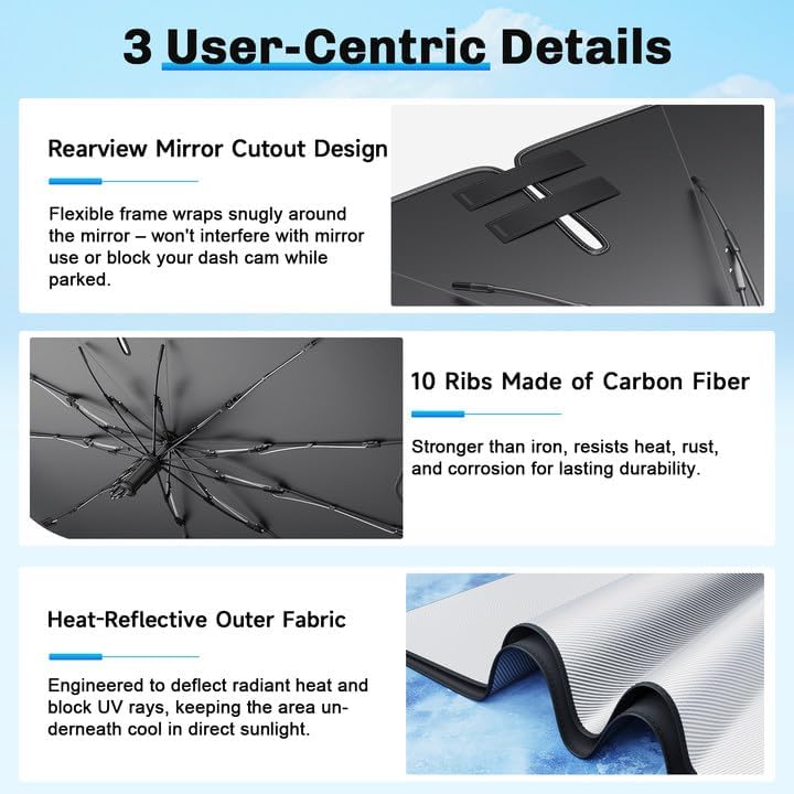 for 2027 Chevrolet Bolt EV Windshield Umbrella Sunshade [Easier Foldable] for 2027 Chevrolet Bolt EV Accessories 2027 Chevy BoltEV Sunshade Umbrella Windshield Umbrella Sun Shade