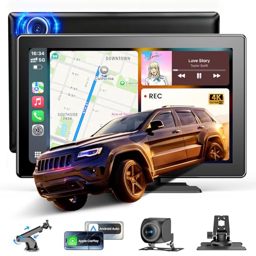 9''HD Carplay Screen for Car 4K Dash Cam&1080P Backup Camera with Apple Carplay&Android Auto Voice Control GPS DVR Call Music Message Mirror Link Airplay