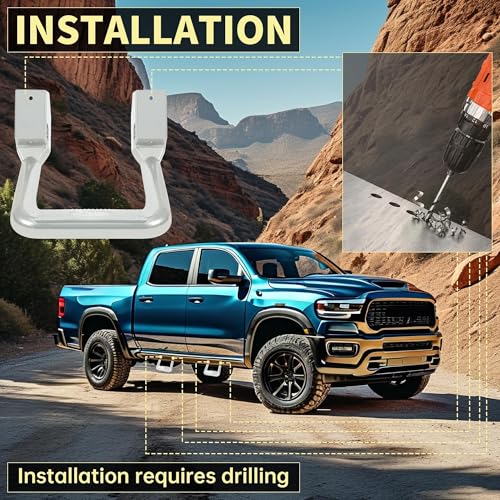 Pair Aluminum Side Step Compatible with Chevy Chevrolet GMC Ford Dodge Toyota Nissan Jeep Isuzu Mitsubishi Mazda Pickups & Trucks 2PCs Polishing Silvery (2 Count)