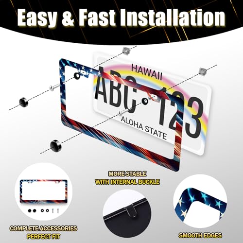 Patriotic American Flag License Plate Frame US License Holder with 2 Holes