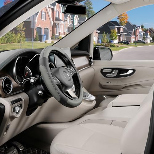 Black and Gray Microfiber Auto Car Steering Wheel Cover Universal 15 inch