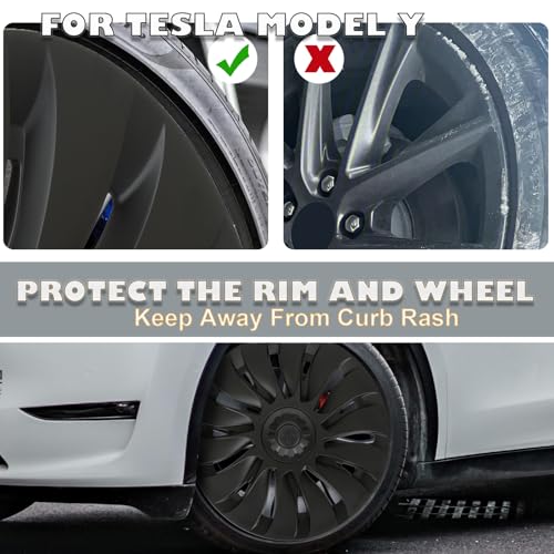 Wheel Covers for Tesla Model Y Accessories 2024 19 Inch 4 Pcs Rim Protector Wheel Cover Replacement Compatible with Tesla Y 2024 2023 2022 2021 (4 Count)