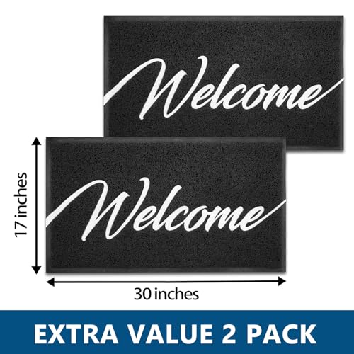 Door Mat 2 Pack Outside Inside Welcome Doormat 30"x17.5" Durable Floor Mat Non Slip Rug Ultra Absorb Mud Easy Clean Front Doormat for Garage