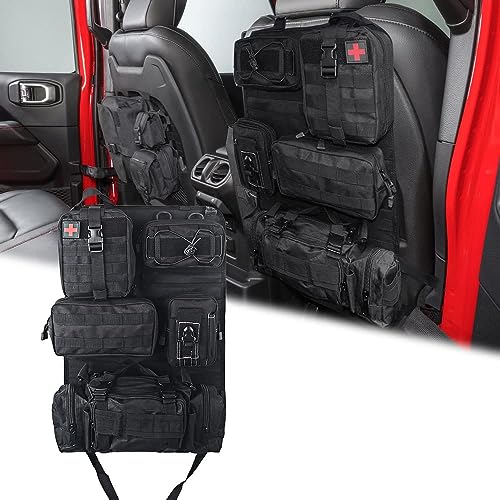Universal Tactical Seat Back Organizer Vehicle Molle Panel Organizer Storage Bag with 5 Detachable Molle Pouch for All Vehicel Such as Jeep