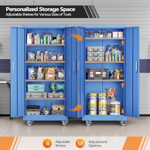 Rolling Metal Storage Cabinet with Adjustable Shelves