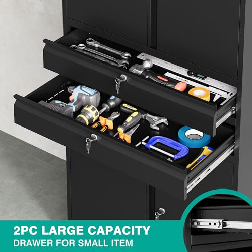Metal Storage Cabinet with Wheels and Drawers