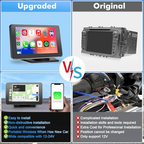 Portable with Apple CarPlay & Android Auto Screen for Car 7" HD Touch