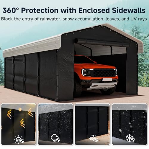 12x20 FT Heavy Duty Metal Carport with Removable Sidewall