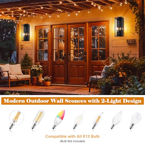 16 Inch Modern Dawn to Dusk Black Outdoor Light Fixtures 2 Pack (2 Count)