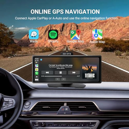 10.26 Inch Wireless CarPlay & Android Auto Car Display with 1080P Dash Cam & Backup Camera All