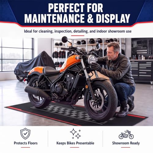 Motorcycle Mat Garage Floor Rug Washable Parking Mats for Garage Floors Non Slip Oil Absorbent Pad Rubber Backing Layer Protects Floor