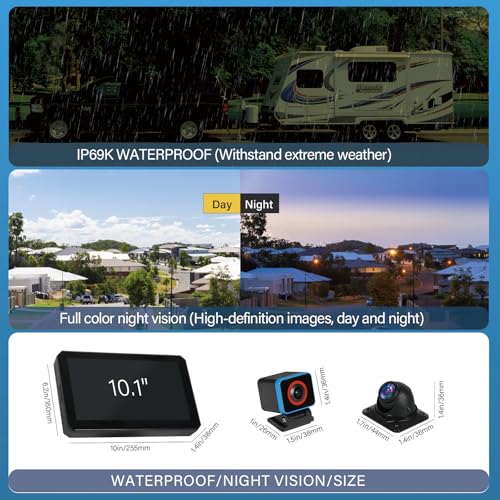 6CH AI WiFi GPS Sentry Mode RV Backup Camera System 10.1" Touch Screen Monitor with 4 1080P Rear Side View Camera