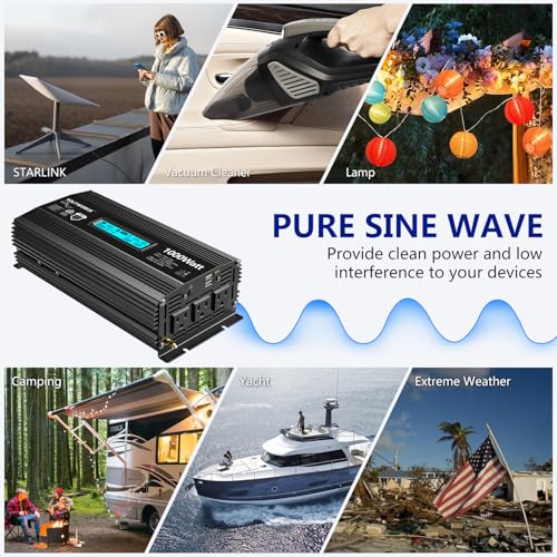 1000 Watt Pure Sine Wave Power Inverter ETL UL458 12V DC to 110V 120V AC