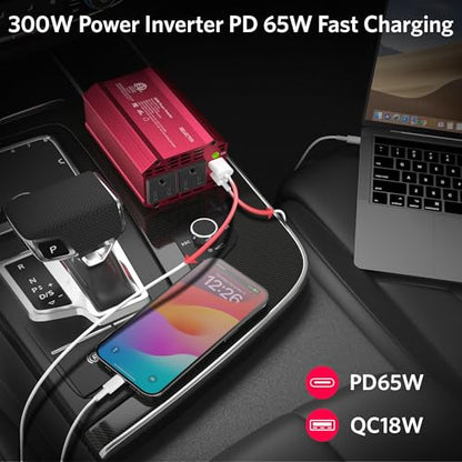 300W Power Inverter DC 12V to 110V AC Car Outlet Adapter with USB