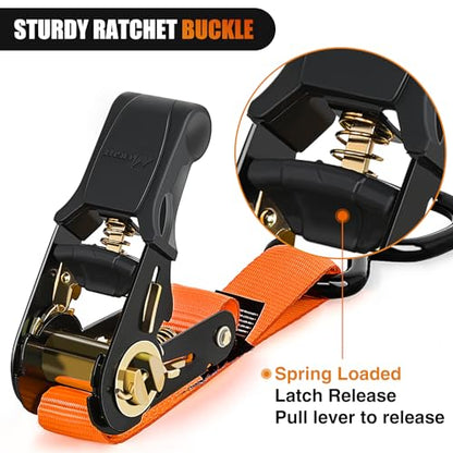 Ratchet Tie Down Straps 4500LBS Break Strength 1”×15’ Orange 4 Pack