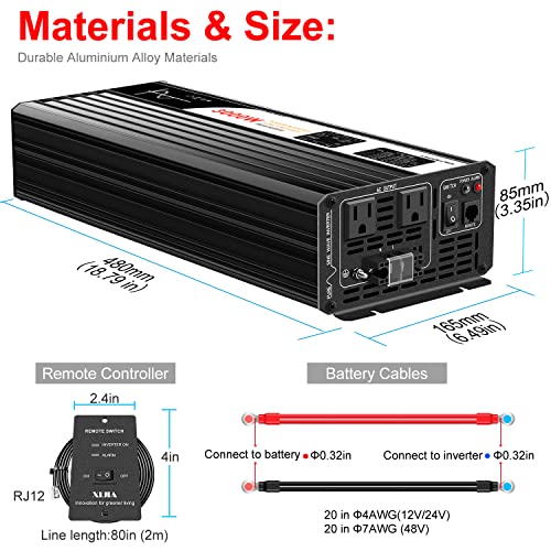 3000W Pure Sine Wave Inverter 12V DC to 120V AC Converter for Home