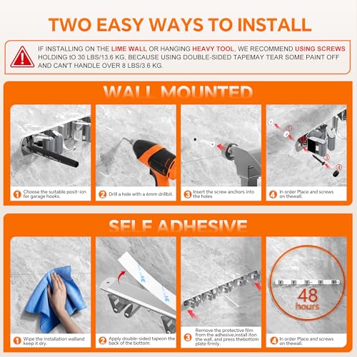 5 Grippers Broom Holder Wall Mount with 4 Hooks Stainless Steel