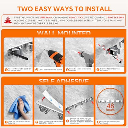 5 Grippers Broom Holder Wall Mount with 4 Hooks Stainless Steel