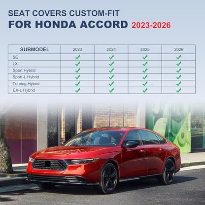 Car Seat Covers Custom Fit for Honda Accord 2023 2024 2025 2026 Full Set Waterproof Faux Leather Full Coverage Car Seat Protector