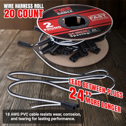 20 Count 2 Prong Wire Harness Roll Double Female Bullet Plug 18 Gauge
