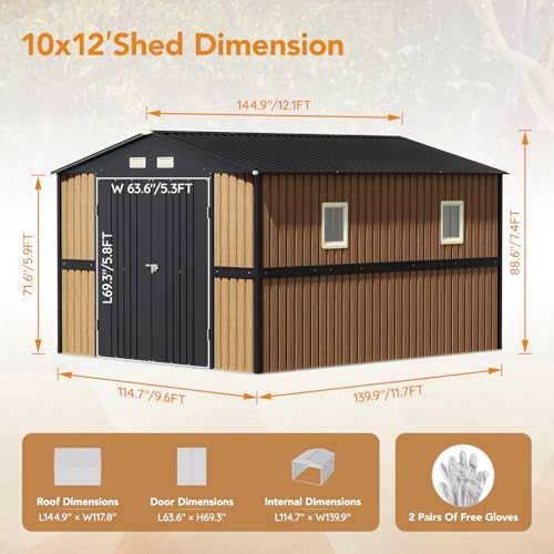 10X12 FT Outdoor Steel Storage Shed